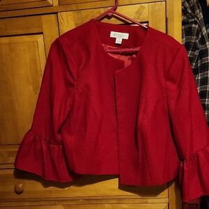 Divine Women's Red Blazer with Ruffled Sleeves